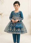 Embroidered Navy Blue Flared Short Frock with Straight Trousers