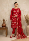 Red Embroidered Cotton Kurta Set with Chiffon Dupatta