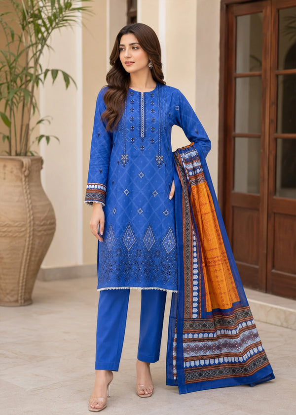 Vibrant Royal Blue Printed Lawn Kurta Set with Dupatta