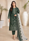 Dark Green Embroidered Lawn Kurta Set with Dupatta
