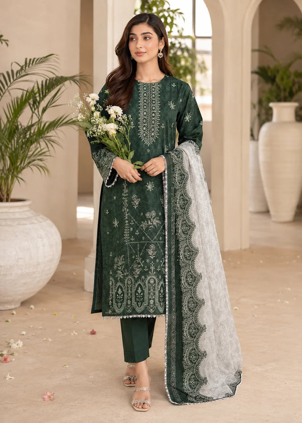 Dark Green Embroidered Lawn Kurta Set with Dupatta