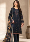 Navy Blue Embroidered Lawn Kurta Set with Printed Chiffon Dupatta