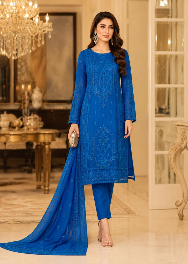 Blue Embroidered Kurta Set with Dupatta & Trousers