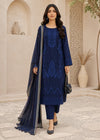 Navy Blue Embroidered Lawn Kurta Set with Striped Dupatta