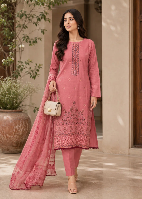 Rose Pink Printed Lawn Kurta Set with Dupatta