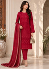 Maroon Embroidered Cotton Kurta Set with Lawn Dupatta