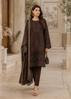 Dark Brown Embroidered Cotton Kurta Set with Striped Lawn Dupatta