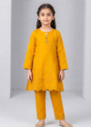 Girls Mustard Embroidered Kurta Set with Trousers