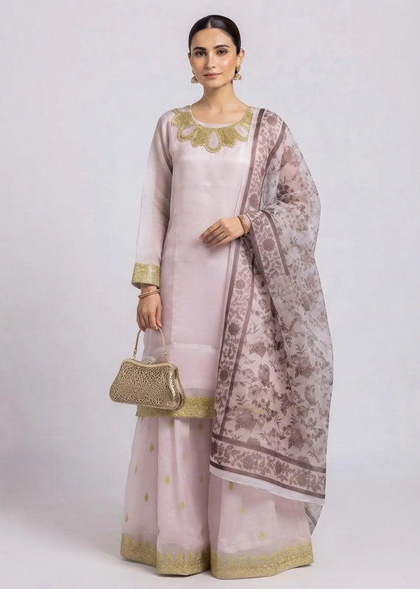 Pastel Pink Premium Silk 3PC Embroidered Dress