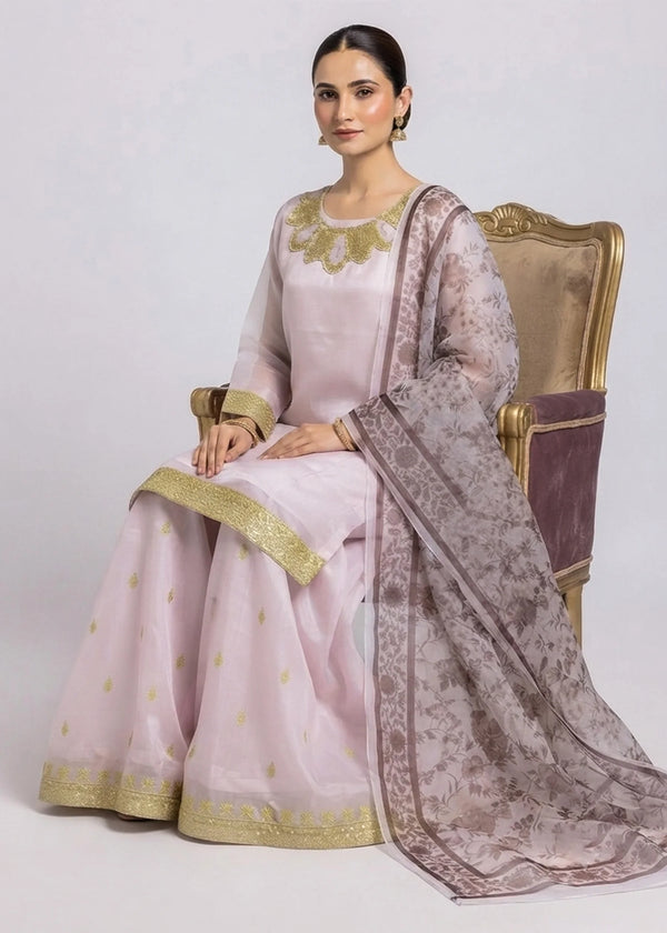 Pastel Pink Premium Silk 3PC Embroidered Dress