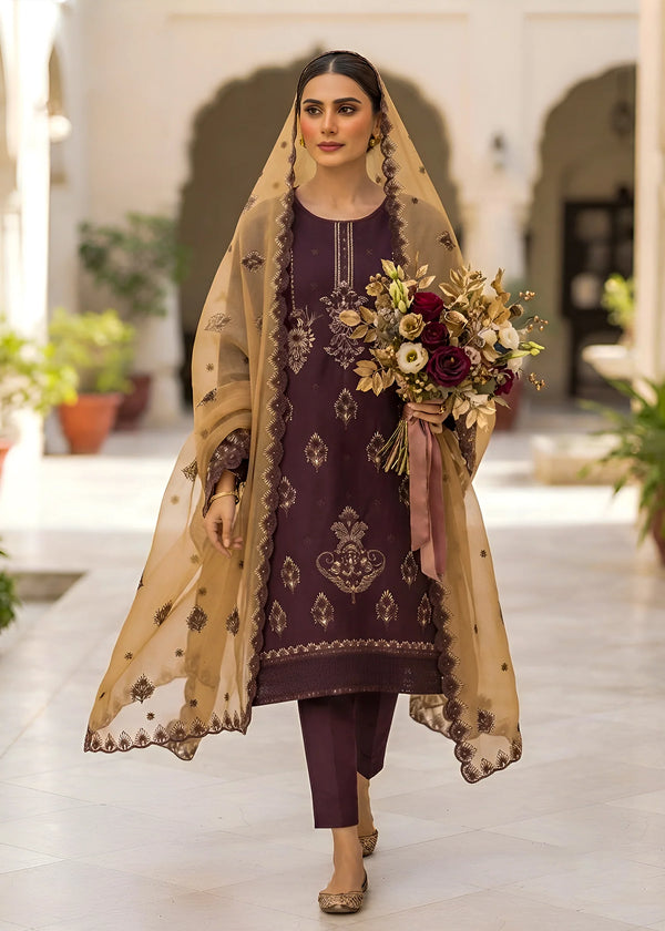 Embroidered Brown Kurta Set with Beige chiffonDupatta