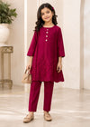Girls Maroon EmbroideredShort Frock with Trousers