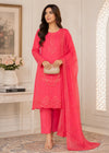 Coral Orange Embroidered Cotton Kurta Set with Chiffon Dupatta