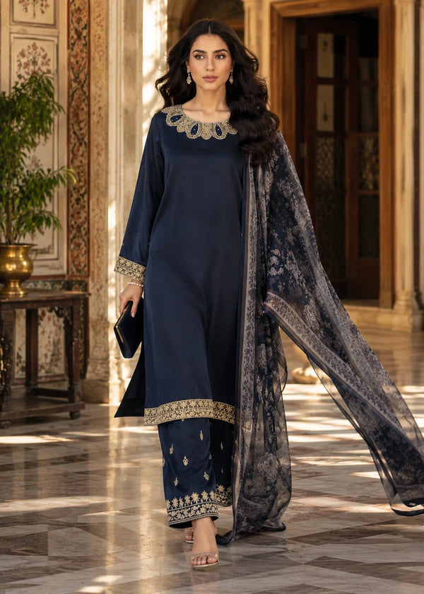 Shadow Whisper – Black Premium Embroidered Silk 3PC Set
