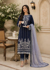 Blue Chiffon Embroidered Kurta Set – 3 PC