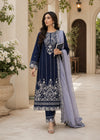 Blue Chiffon Embroidered Kurta Set – 3 PC