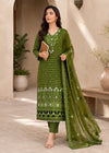 Olive Royale – Olive Premium Embroidered Linen 3PC Suit with Chiffon Dupatta