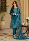 Teal Embroidered Lawn Kurta Set with Net Dupatta