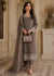 Elegant Brown Embroidered Chiffon Kurta Set with Straight Trousers