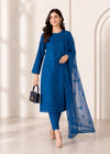 Royal Blue Embroidered Cambric Kurta Set with Organza Dupatta