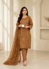 Caramel Brown Embroidered Kurta Set with Chiffon Dupatta