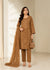 Caramel Brown Embroidered Kurta Set with Chiffon Dupatta