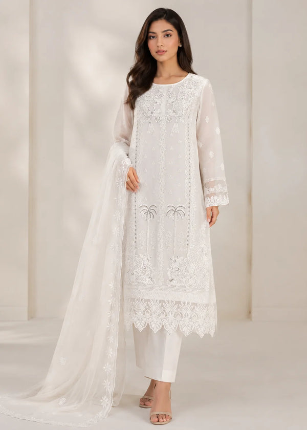 Elegant Off-White Embroidered OrganChiffon Kurta Set