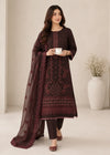 Chestnut brown Embroidered Lawn Kurta Set with Dupatta