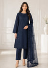 Navy Blue Embroidered Kurta Set with Chiffon Dupatta