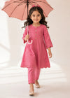 Charming Pink Embroidered Cotton Jacquard Short Frock
