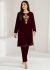maroon handmade velvet kurta set
