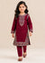 Girls Maroon Embroidered Cotton Kurta Set