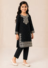 Black Embroidered Kids Kurta Set with Straight Trousers