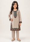 Girls Beige Embroidered Straight Kurta Set