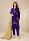 Embroidered Purple Linen Kurta Set with Chiffon Dupatta