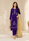 Embroidered Purple Linen Kurta Set with Chiffon Dupatta