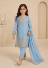 Powder Blue – Premium Embroidered Kids 3PC Kurta Set