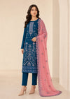 Embroidered Blue Kurta Set with Pink Dupatta