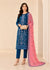 Embroidered Blue Kurta Set with Pink Dupatta