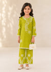 Kids Embroidered Lime Green Cotton Kurta Set