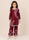 Kids Maroon Embroidered Cotton Kurta Set