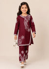 Kids Maroon Embroidered Cotton Kurta Set