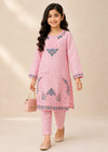Girls Pink Embroidered Cotton Kurta Set