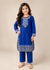 Embroidered Royal Blue Cotton Kurta Set for Girls