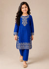 Embroidered Royal Blue Cotton Kurta Set for Girls