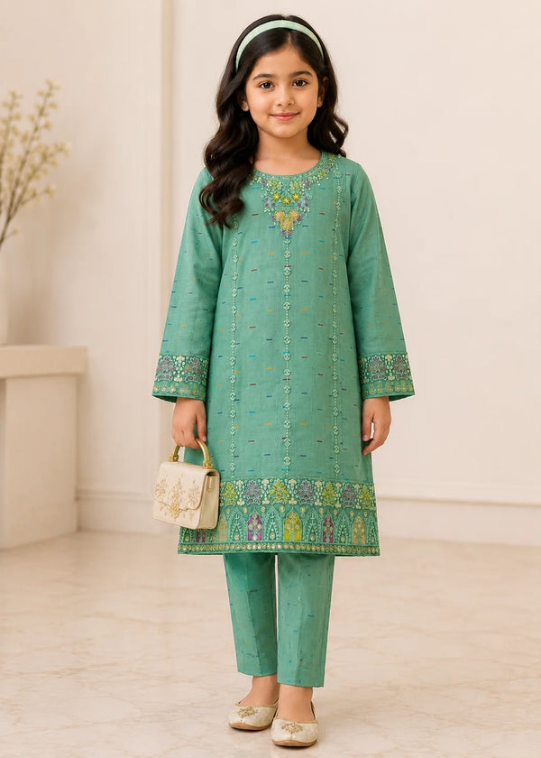 Embroidered Sea Green Lawn Kurta Set for Girls