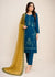 Teal Embroidered Linen Kurta Set with Chiffon Dupatta