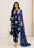 Royal Blue Embroidered Cotton Kurta Set with Printed Net Dupatta