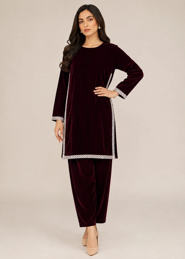 Maroon Opulence –Solid Maroon Velvet Ensemble