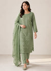 ForestGreen Embroidered Lawn Kurta Set with Trousers & Dupatta